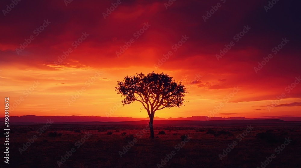 Silhouette of a Tree Against a Fiery Sunset Silhouette of a Tree Against a Fiery Sunset
