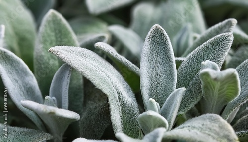 closeup of silvery shaggy leaves of lamb s ear plants or stachys byzantina stachys lanata woolly hedgenettle photo