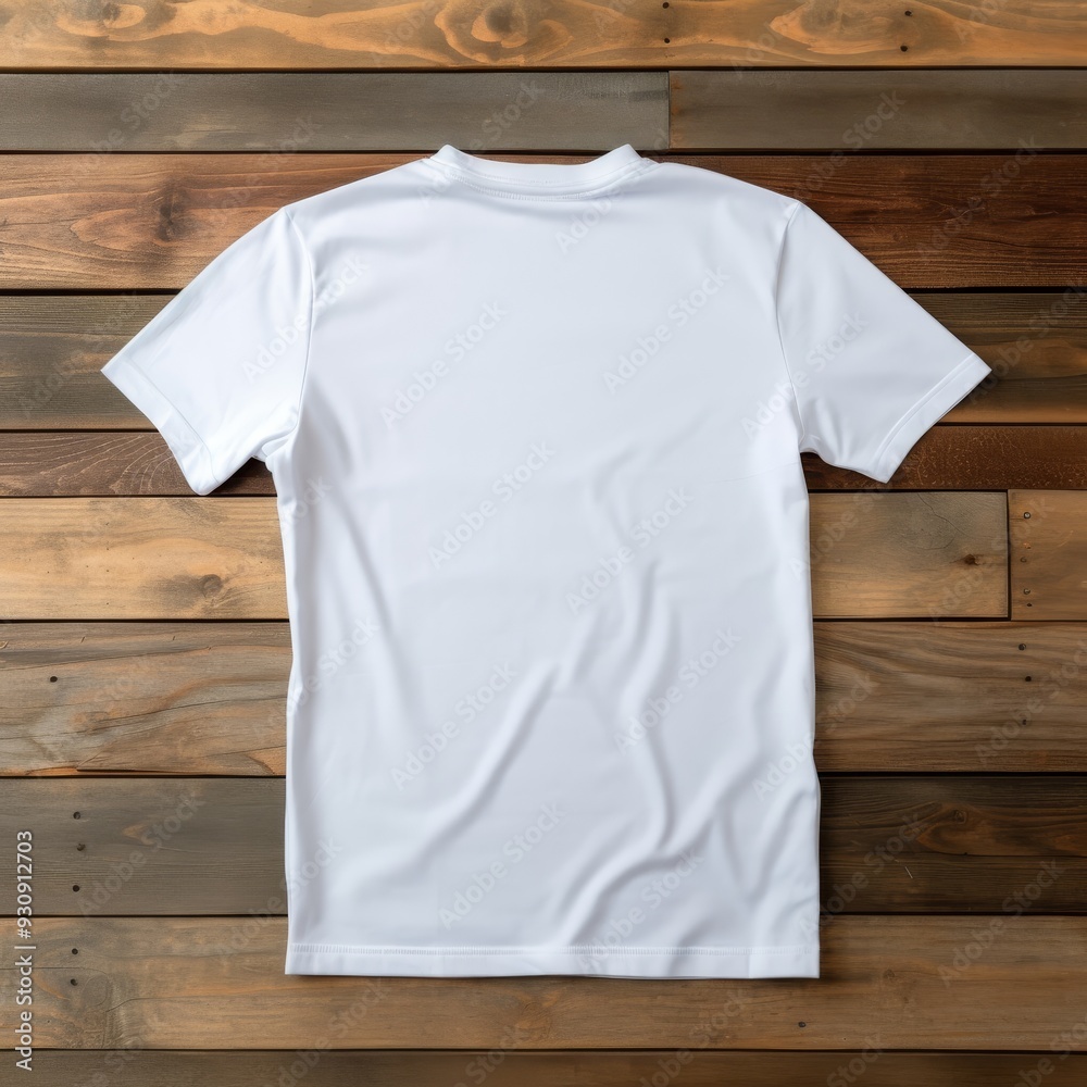 White T-Shirt Mockup on Wooden Background - Simple and Minimalist Design White T-Shirt Mockup on Wooden Background - Simple and Minimalist Design
