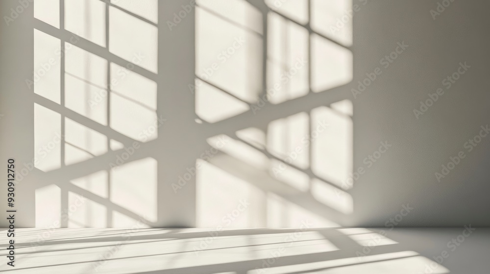 Fototapeta premium Minimalistic simple abstract background for product presentation. Shadow and light from windows on wall , ai