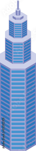 Tall, modern office building with a unique isometric design stands tall against a clear sky