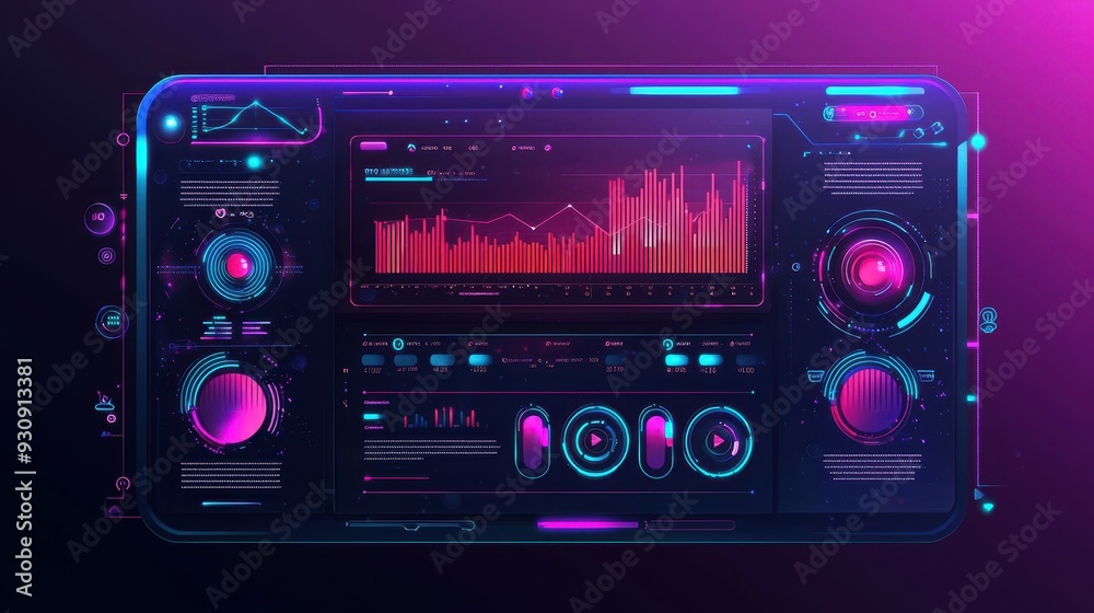 Fototapeta premium Futuristic HUD Interface with Neon Lights and Data Visualizations