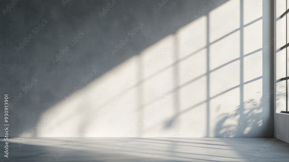 Obraz premium Minimalistic simple abstract background for product presentation. Shadow and light from windows on wall , ai