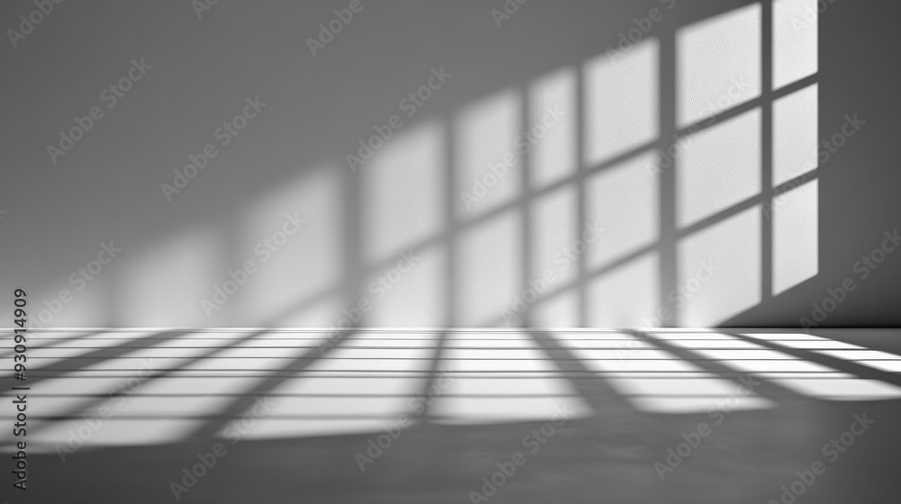 Obraz premium Minimalistic simple abstract background for product presentation. Shadow and light from windows on wall , ai
