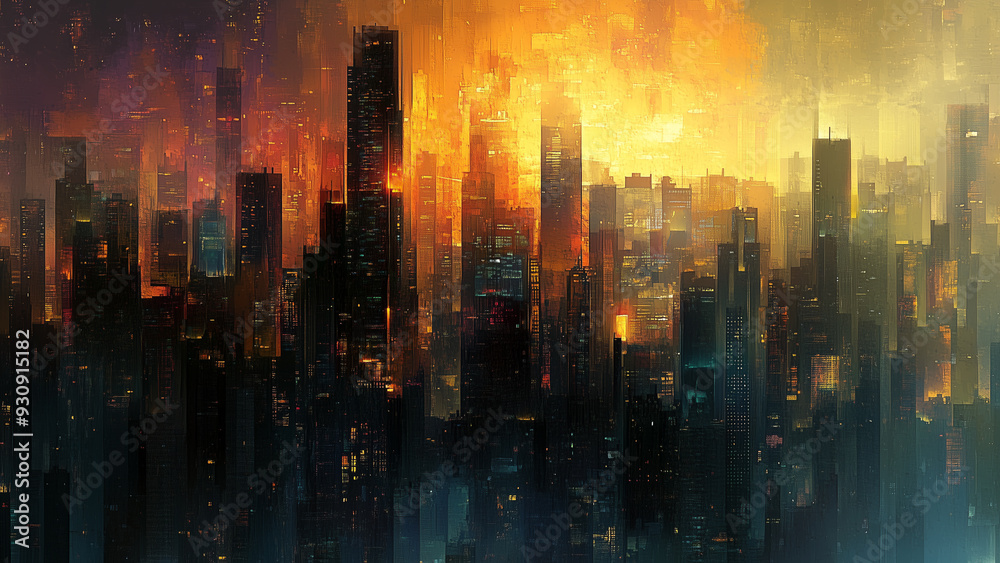 High-Tech Watercolor: Abstract City Skyline High-Tech Watercolor: Abstract City Skyline