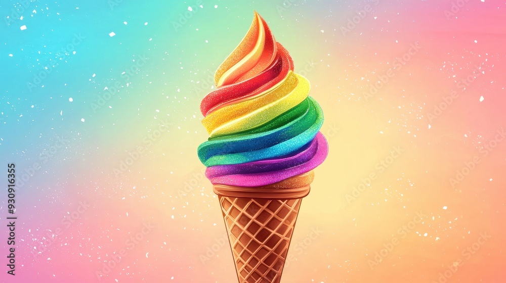 Rainbow Ice Cream Cone on Pastel Background Rainbow Ice Cream Cone on Pastel Background