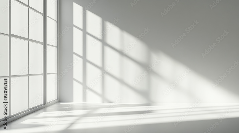 Minimalistic simple abstract background for product presentation. Shadow and light from windows on wall , ai