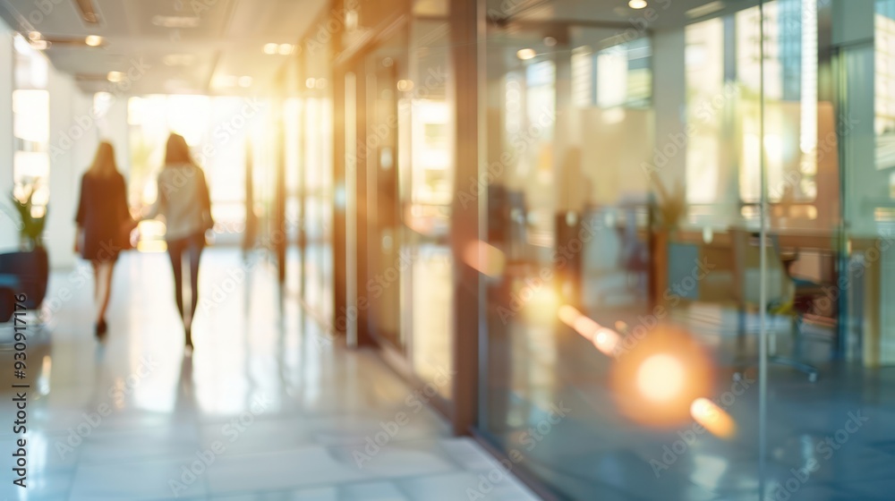 Blurry Silhouette of Two People Walking Through an Office Building Blurry Silhouette of Two People Walking Through an Office Building
