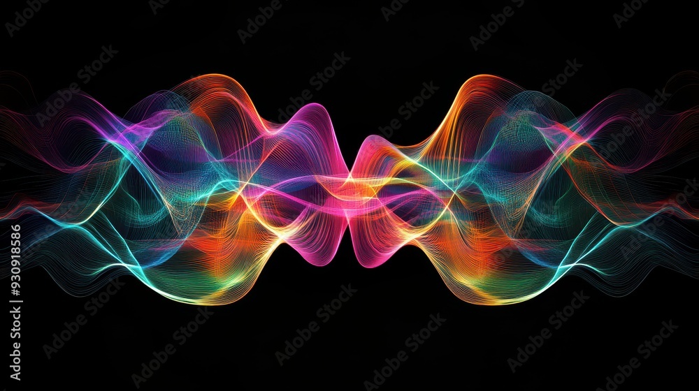 Abstract Colorful Light Waves on Black Background - Futuristic Design Element Abstract Colorful Light Waves on Black Background - Futuristic Design Element
