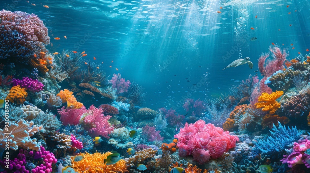 Fototapeta premium Vibrant coral reef teeming with underwater life.