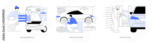Car fixing isolated cartoon vector illustrations se