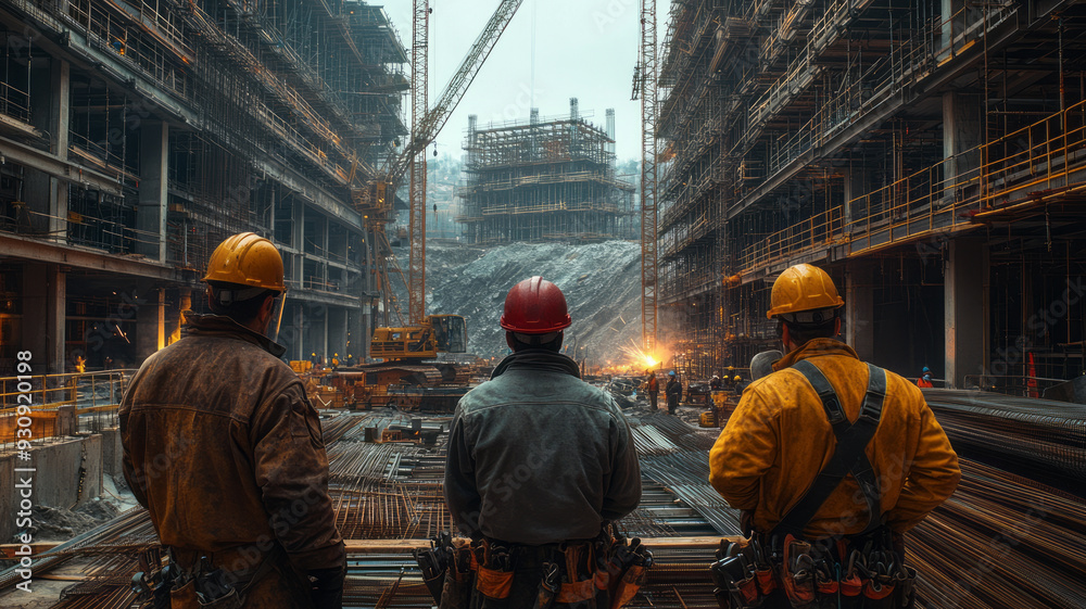 A dynamic construction site scene featuring welders, mechanics, and construction workers collaborating on a large-scale project, A dynamic construction site scene featuring welders, mechanics, and construction workers collaborating on a large-scale project,