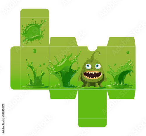 DIY halloween Swamp Thing monsters box to assemble with fun and funny scary swamp monster illustration in vector