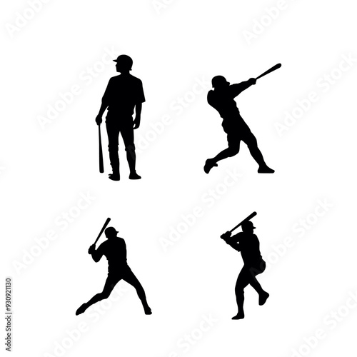 siluet base ball player. baseball player vector illustration for icon,symbol or logo. a set of silhouettes of baseball players