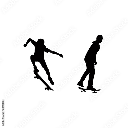 siluet skateboard player. skateboarder vector illustration for icon,symbol or logo. skateboarder silhouette