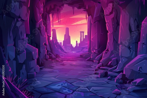 Purple Canyon Landscape with Stone Pillars