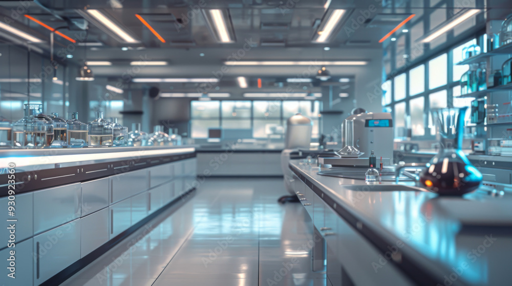 Obraz premium Laboratory workplace interior with blurred background