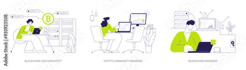 Blockchain jobs abstract concept vector illustrations.