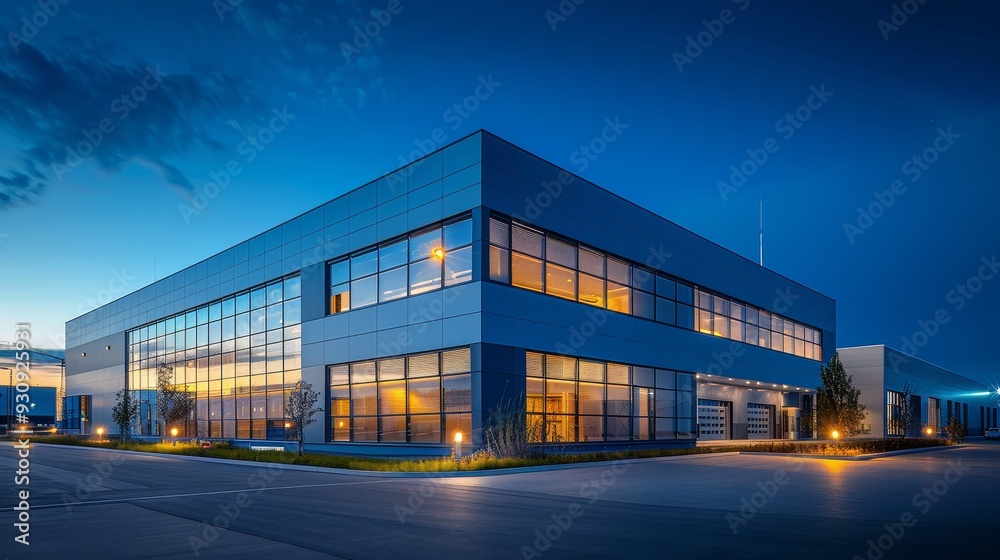 Illuminated Modern Industrial Complex Under Serene Night Sky Illuminated Modern Industrial Complex Under Serene Night Sky