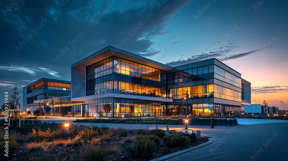 Illuminated Modern Industrial Complex in Serene Night Sky Illuminated Modern Industrial Complex in Serene Night Sky