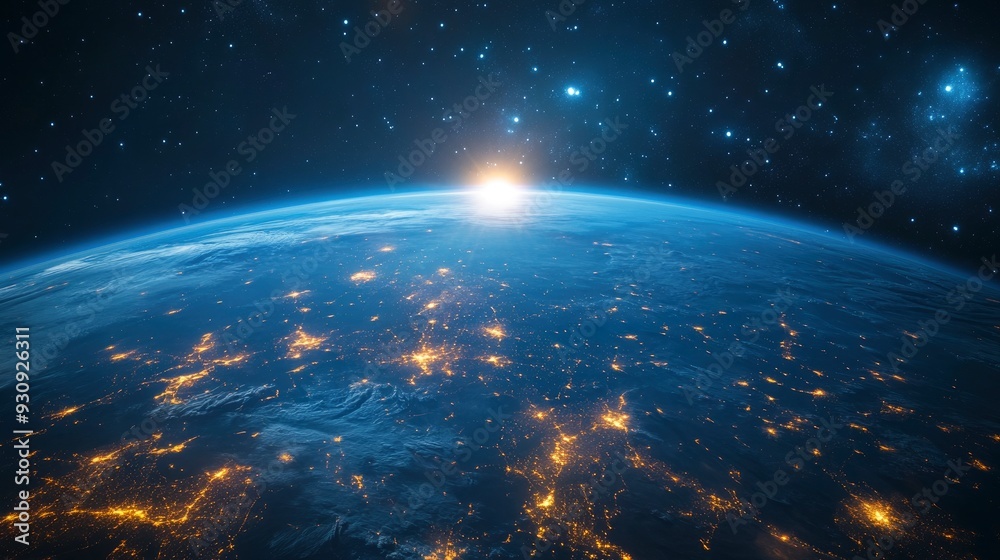 Nightly Earth planet in outer space. City lights on planet. Life of people. Solar system element. Elements of this image furnished , ai Nightly Earth planet in outer space. City lights on planet. Life of people. Solar system element. Elements of this image furnished , ai