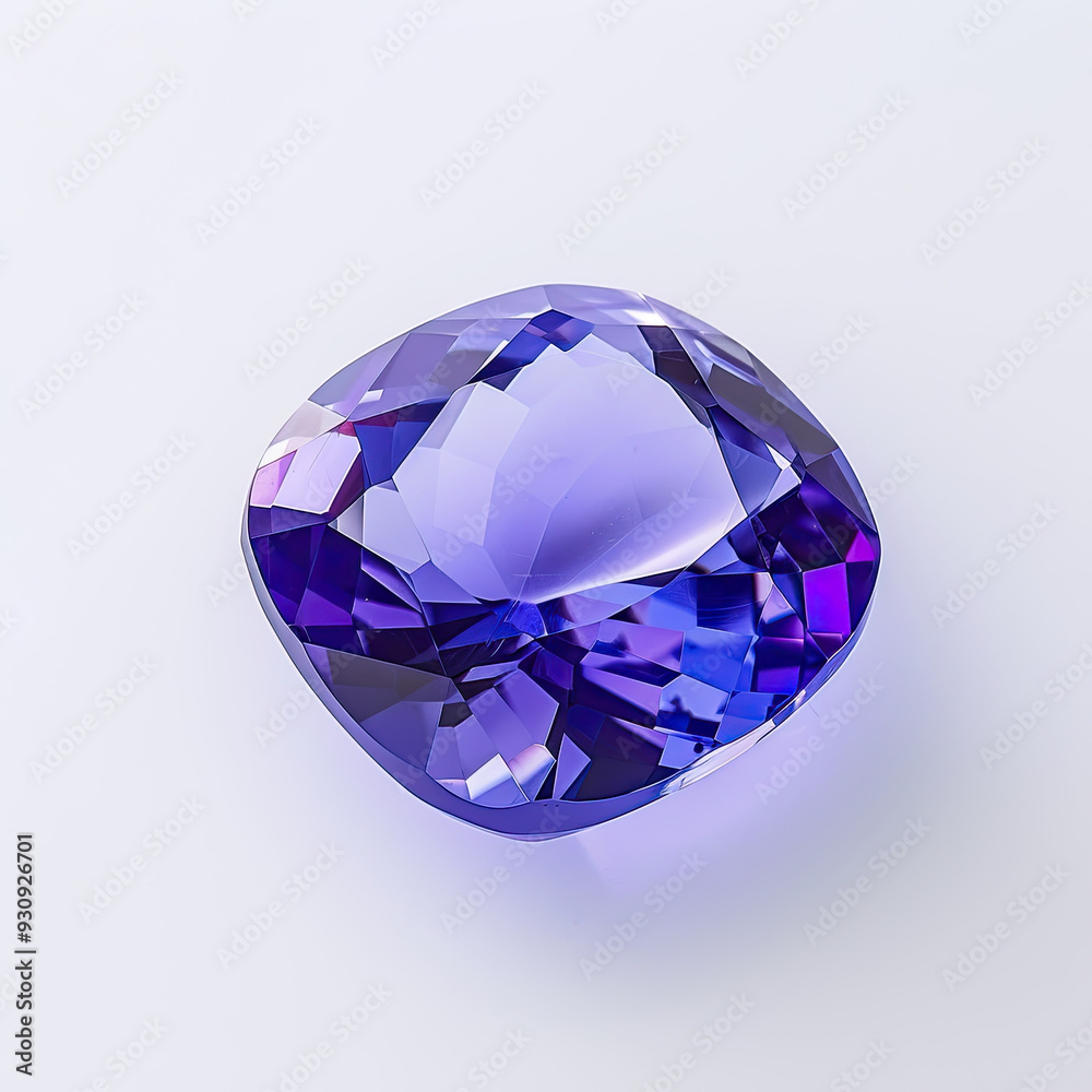 Vivid Blue Tanzanite on White Background