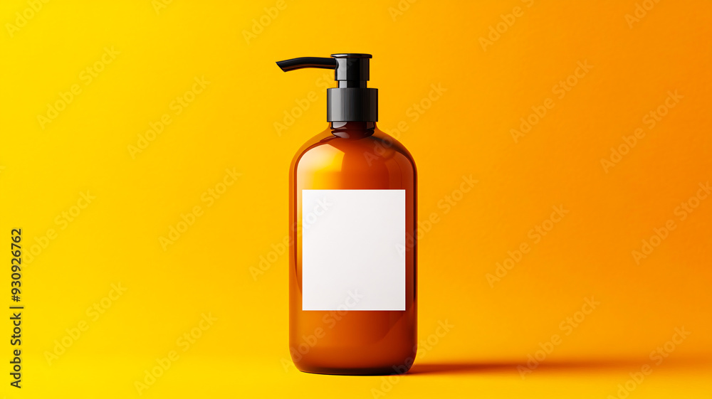 Soap bottle mockup isolated on orange background Soap bottle mockup isolated on orange background