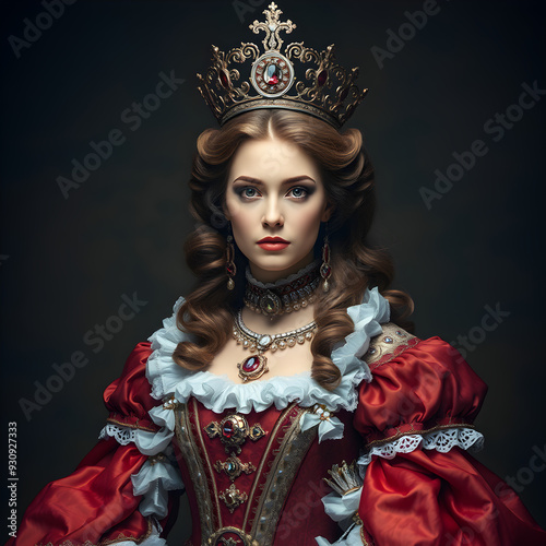 Una reina vestida al estilo barroco con un peinado despampanante photo