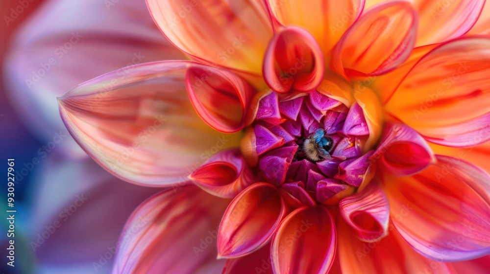 Close Up of a Pink and Orange Dahlia with a Bee Close Up of a Pink and Orange Dahlia with a Bee
