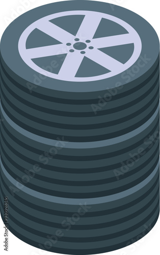 Tall stack of brand new car tires waiting to be put on vehicles at an auto shop