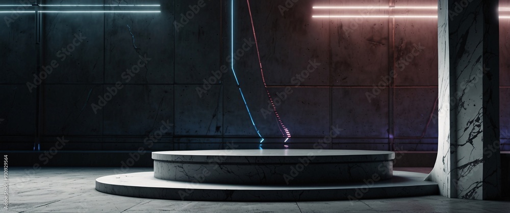 © ezra - futuristic portal science fiction podium pedestal platform modern empty cyberpunk podium mockup space background, stage, advertisement, horizontal, merchandise, shadow, show, marble