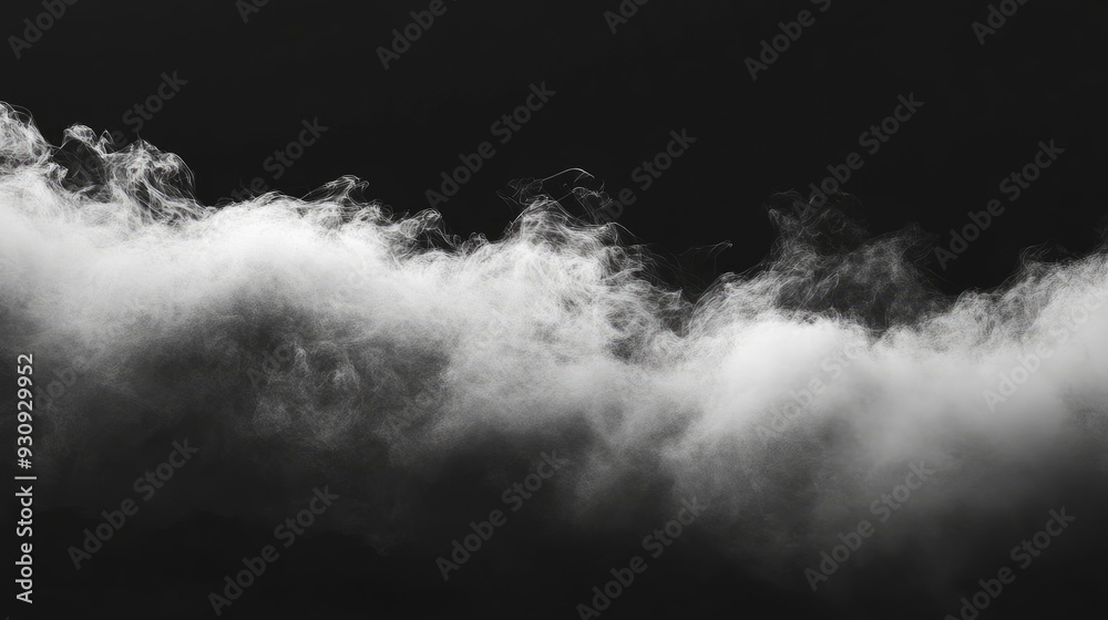 Panoramic view of the abstract fog. White cloudiness, mist or smog moves on black background. Beautiful swirling gray smoke. Mockup for your logo. Wide angle horizontal wallpaper or web banner, ai Panoramic view of the abstract fog. White cloudiness, mist or smog moves on black background. Beautiful swirling gray smoke. Mockup for your logo. Wide angle horizontal wallpaper or web banner, ai