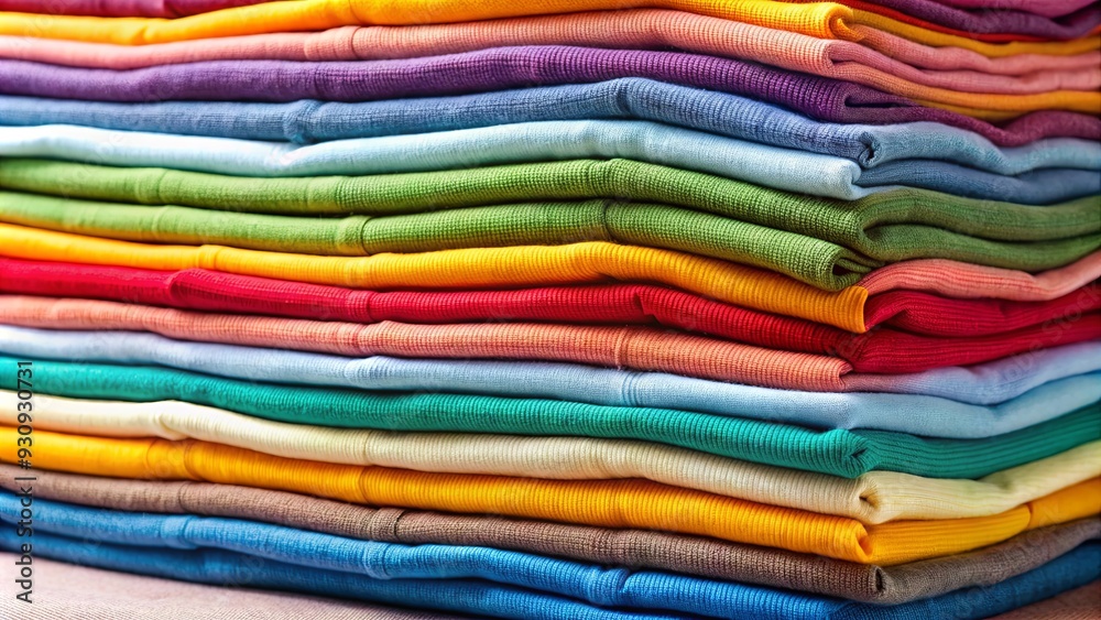 Close up of a stack of colorful cotton clothes, stack, colorful, cotton, clothes, pile, laundry, vibrant, fabric, texture Close up of a stack of colorful cotton clothes, stack, colorful, cotton, clothes, pile, laundry, vibrant, fabric, texture