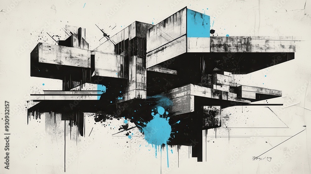 Obraz premium Abstract design showcases bold geometric shapes in blue and black, blending minimalism and brutalist influences