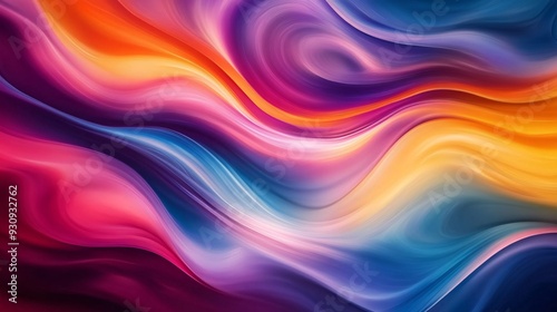 Abstract colorful swirling waves background with vibrant hues of red, orange, yellow, blue, purple and pink.