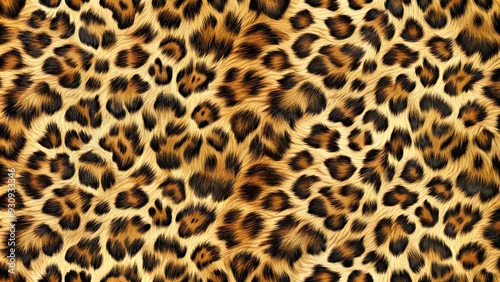 Fototapeta Realistic leopard fur seamless pattern tile, leopard, fur, seamless, pattern, realistic, texture, tile, wildlife, wild