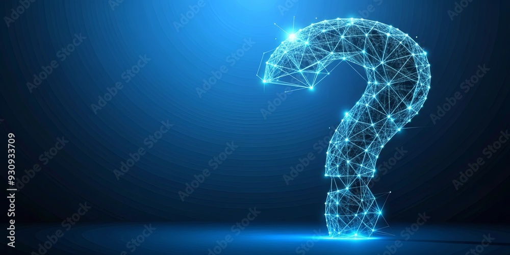 Futuristic glowing question mark surrounded by plexus lines on blue background, futuristic, glowing Futuristic glowing question mark surrounded by plexus lines on blue background, futuristic, glowing