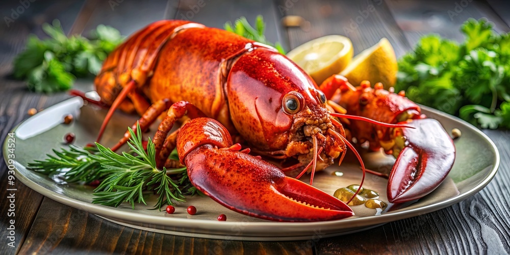Close up of fresh cooked lobster on a gourmet plate , seafood, lobster, dinner, gourmet, delicious, healthy, cuisine, shellfish Close up of fresh cooked lobster on a gourmet plate , seafood, lobster, dinner, gourmet, delicious, healthy, cuisine, shellfish