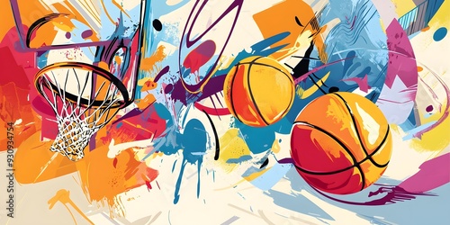 Graffiti-style basketball with vibrant colors and street art influences, highlighting urban culture