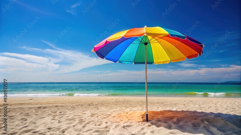Colorful beach umbrella providing shade on a sunny summer day, beach, umbrella, shade, colorful, protection, summertime, relaxation