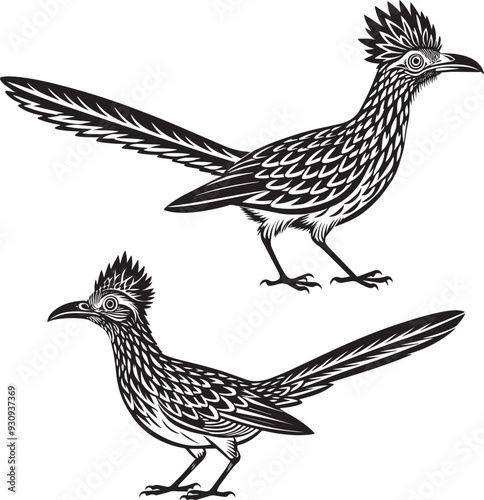 set of birds isolated Roadrunner roadrunner bird wildlife animal nature wild desert icon symbol runner road beak feather wilderness ornithology Californians lizard southwest vector 