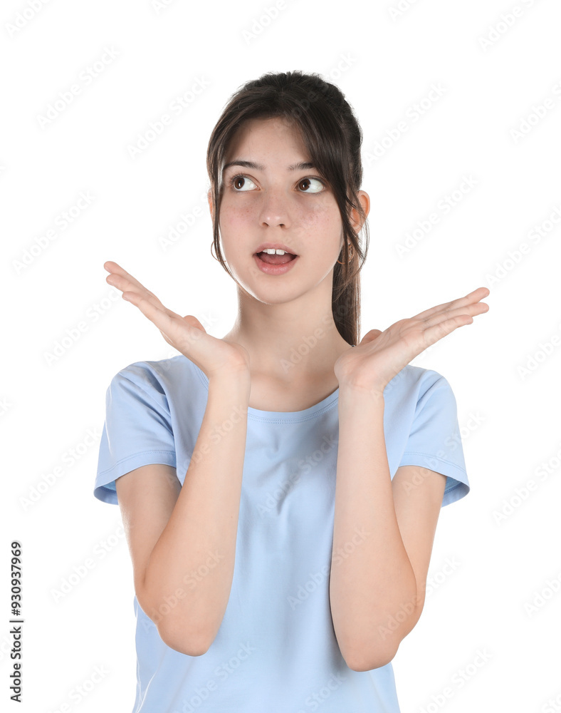 Portrait of surprised teenage girl on white background Portrait of surprised teenage girl on white background