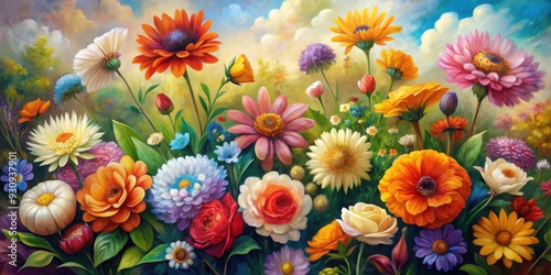 Beautiful oil painting of colorful flowers on canvas, flowers, oil paints, canvas, painting, art, colorful, vibrant