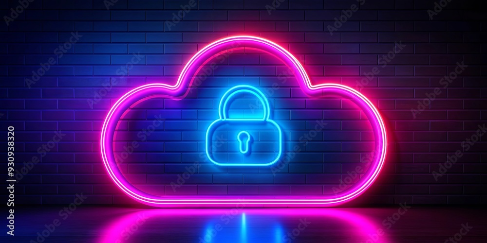 Vibrant 3rd rendering of secure cloud storage in neon pink and blue hues , Technology, Cloud storage Vibrant 3rd rendering of secure cloud storage in neon pink and blue hues , Technology, Cloud storage
