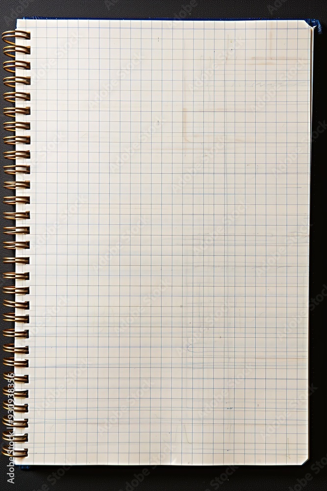 Blank grid notebook with gold spiral binding. Blank grid notebook with gold spiral binding.