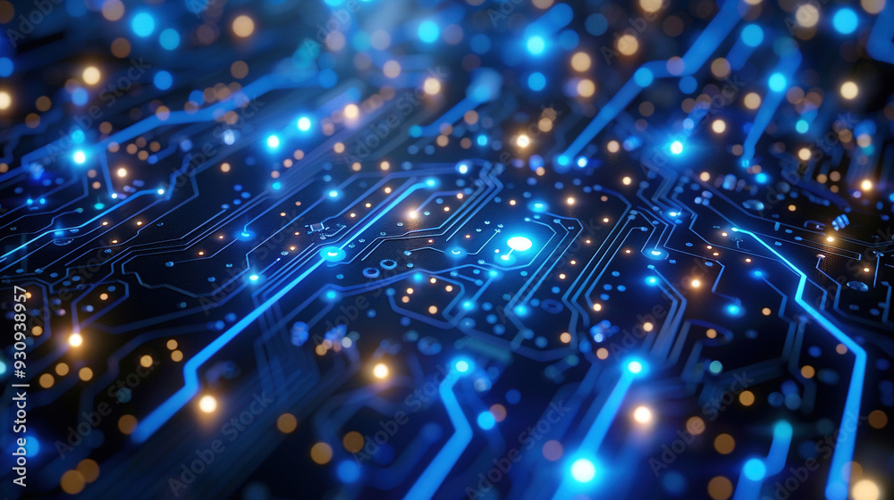 Obraz premium blue digital technology background with a circuit pattern