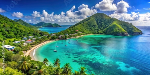 Fototapeta Naklejka Na Ścianę i Meble -  A picturesque view of Tortola, British Virgin Islands with crystal clear waters and lush greenery , Caribbean, tropical