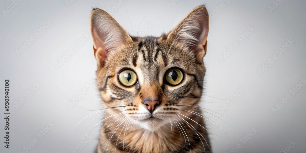 Fototapeta premium Alerted cat with wide eyes and raised ears, cat, alerted, wide eyes, raised ears, alert, vigilant, pet, feline, domestic