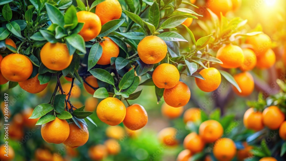 A vibrant Mandarin orange tree with ripe fruits hanging on branches , Mandarin orange, tree, fruit, foliage, citrus, garden A vibrant Mandarin orange tree with ripe fruits hanging on branches , Mandarin orange, tree, fruit, foliage, citrus, garden