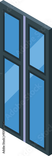 Modern plastic window installing in house wall isometric view isolated on white background